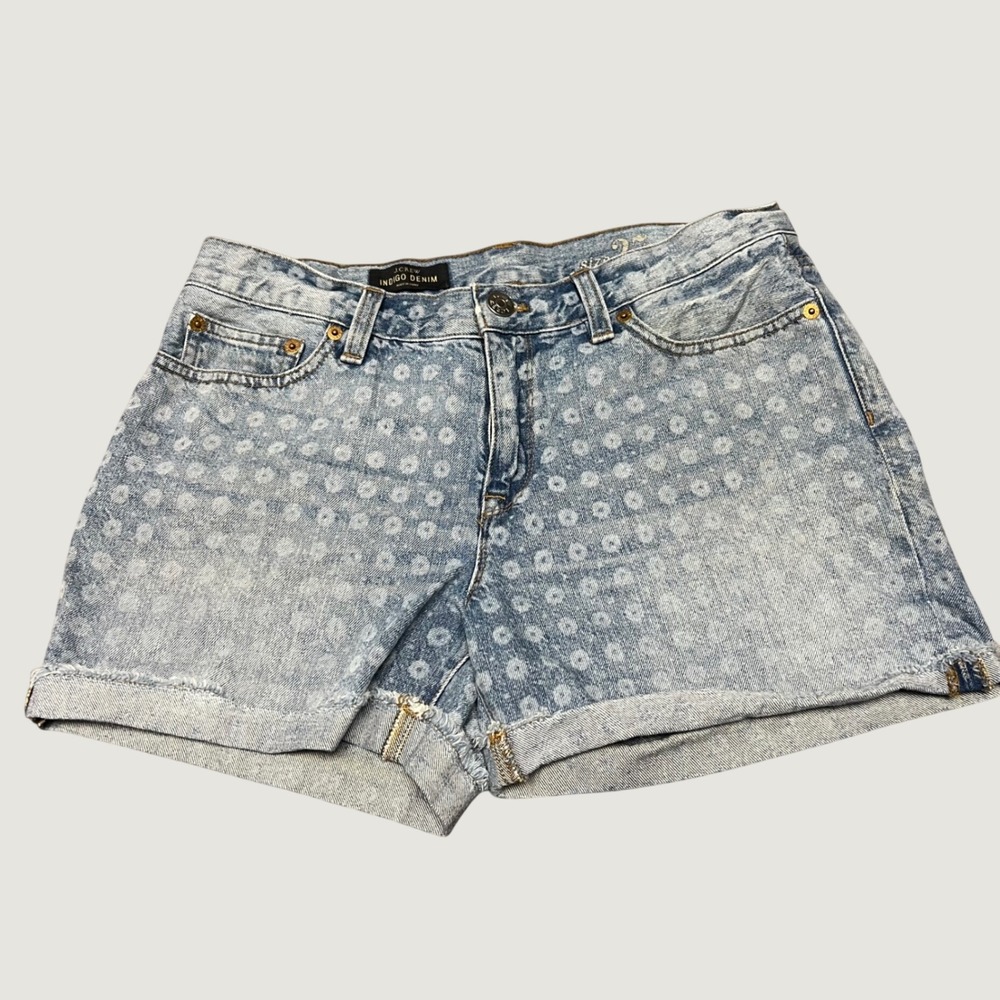 J.Crew Indigo Denim Shorts 27 Light Wash Printed Geometric Sunburst Cuffed A6418
